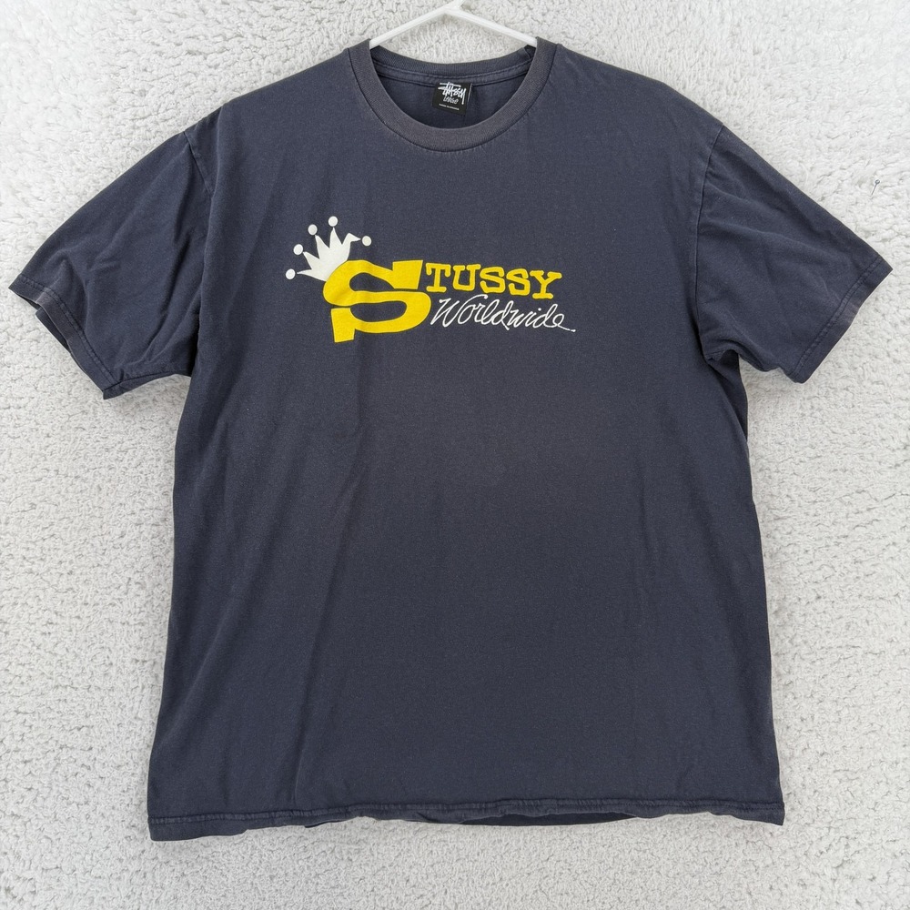 Vintage Stussy Shirt Mens Large Gray S Crown Worldwide Logo Graphic Tee T-Shirt